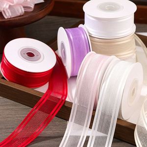 Custom Elegant 2.5cm Sheer Striped Organza Ribbon for <b>Wedding</b> <b>Gift</b> <b>Box</b> Wrapping 10 Yards/roll - Product Image 1
