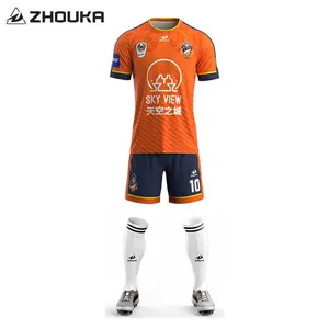 Wholesale Custom 100% Polyester Sublimation Orange Soccer Uniform Full Set Customized Retro Football Soccer Jersey Kit For Men