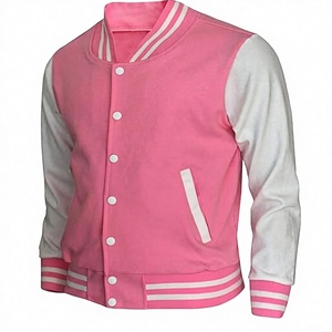 Chaqueta Universitaria Rosa Unisex, Estilo Preppy, Corte Regular, Cuello Camisero, Cierre de Botones, Tela de Poliéster, Ropa de Otoño - Product Image 1