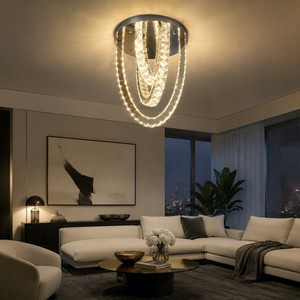 Moderna Lámpara de Techo Decorativa de Lujo Personalizable con Tiras de Acero Inoxidable y Cristal para el Techo del Hogar - Product Image 2