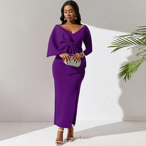 <span class=keywords><strong>Robe</strong></span> Longue de Soirée 2024 pour Femme, Épaules Dénudées, Grand Nœud, Décolleté Plongeant, Manches Longues, Coupe Moulante Ajustée, Idéale pour Célébrités, Dîners d'Anniversaire et Grandes Occasions - Product Image 5