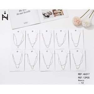 Collar de Acero Inoxidable con Perlas en Capas, Doble Cadena, Colgante, Joyería, Accesorio de Moda - Product Image 3