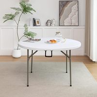 Table pliante ronde blanche en plastique de 4 pieds (48 pouces), usage commercial, portable, intérieur/extérieur, pour dîners, mariages, fêtes et événements