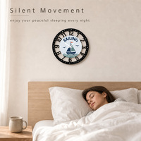 Horloge murale en fer forgé, design voilier, cadran en bois imprimé UV, décoration nautique pour maison de bord de mer ou de lac, cadeau