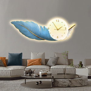 Grande horloge de maison Art Déco Plume design LED horloge murale Salon canapé fond Peinture murale élégante - Product Image 3