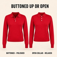 Pull en maille court à col polo pour femme, coupe ajustée, taille cintrée, manches longues, style coréen, pull de ville, rouge, pour femmes, ODM