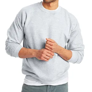 Moletom casual unissex com gola redonda em branco para homens, moletom de algodão pesado e liso com logotipo bordado personalizado