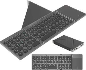 Pocket-Sized Travel Foldable Bluetooth <b>Keyboard</b> Portable Wireless <b>Keyboard</b> with PU Leather Cover Touchpad - Product Image 1