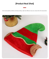 Gorro de Elfo Navideño de Terciopelo Suave al por Mayor, Gorro de Cosplay para Fiesta de Navidad con Rayas Rojas y Verdes, Decoración Navideña