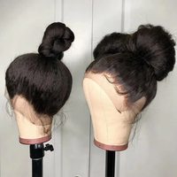 Perruque sans colle à dentelle complète 360 de densité 250, avec sangle invisible et cordon de serrage frontal invisible, cheveux humains lisses crépus