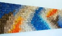 Décoration murale en bois bleu de plage, art mural rustique en mosaïque de bois, sculpture en bois de bord de mer, art moderne récupéré, peinture murale suspendue