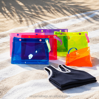 Sac de maillot de bain recyclable avec logo personnalisé, pochette zippée transparente en PVC, emballage étanche pour maillot de bain et bikini mouillés avec poignée en silicone
