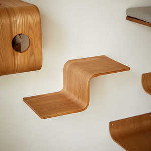 Moderne Massief Houten Kattenboom Krabber Met 2 Treden Baars Wandmeubilair Alle Seizoenen Kat Muur Planken Krabben Post Kattenhuis - Product Image 4