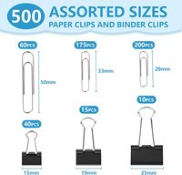 500 clips de papel y clips para encuadernación de varios tamaños |   Clips de Papel Plateados y Clips Negros para el Hogar, la Escuela y la Oficina