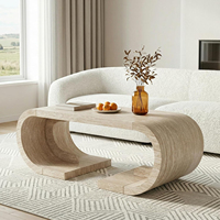 MEUBLES JIAMEIJIA |   Table basse ronde effet travertin avec piétement carré