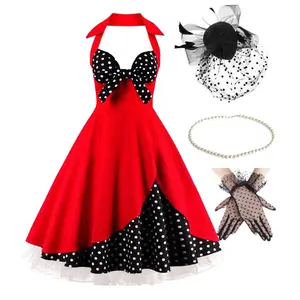 Mujeres Vintage Halterneck Polka Dot 1950s Retro Rockabilly Dress