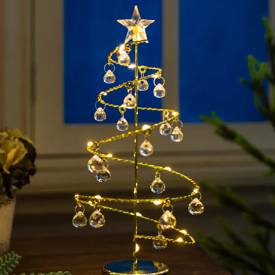 Newish altın gümüş parlak demir metal light up spiral ağacı topper yıldız ve elmas ile led ışıkları noel dekorasyon