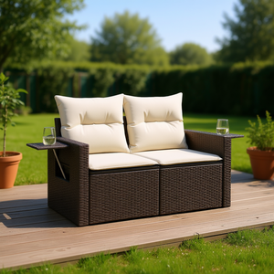 Canapé de jardin pliable en polyrotin brun 2 places, mobilier de patio, banc d'extérieur, style contemporain - Product Image 2