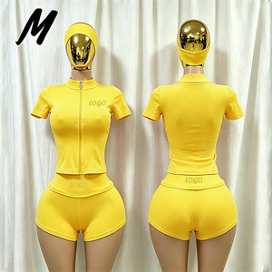 Completo Estivo da Donna Personalizzabile <span class=keywords><strong>con</strong></span> Logo, in Spandex/Cotone, Vestibilità Aderente, Colletto Rialzato, Cerniera, Maniche Corte, Set Due Pezzi <span class=keywords><strong>con</strong></span> Pantaloncini - Product Image 5