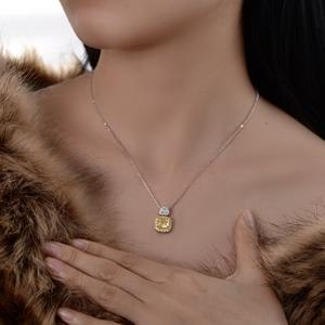 Customized 925 <b>Sterling</b> <b>Silver</b> White Gold Plated Jewelry Yellow Crushed Ice CZ <b>Necklace</b> - Product Image 6