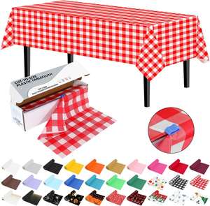 <b>Plastic</b> Disposable Tablecloths 54 Inch X 100 Feet Red Gingham <b>Plastic</b> <b>Table</b> <b>Cover</b> Roll Disposable Tablecloth with Slide Cutter - Product Image 1