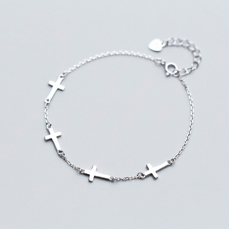 925 Sterling Silver Cross Shape Link Chain Anklets Women Foot Jewelry