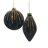 Vente directe d'usine, ornements en verre soufflé à la main, ronds, noirs, de luxe, avec des paillettes floquées, 8 cm, décoration d'intérieur