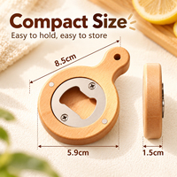 Ouvre-bouteille rond en bois de hêtre avec insert métallique et poignée en bois pour bière, soda, bouchon couronne, bar à domicile, cuisine, restaurant, cadeau