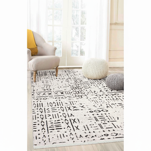 Alfombra Moderna Geométrica de Chenilla Mira White, 7mm, Pelo Corto, Lavable, Antideslizante, Ecológica, Apta para Mascotas, Poliéster, Tamaños Personalizados - Product Image 1