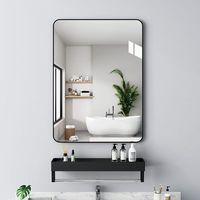 Miroir mural rectangulaire en verre 80x60 cm, à suspendre, pour salle de bain, avec cadre en métal noir, miroir décoratif mural