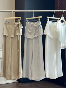 <span class=keywords><strong>Pantalon</strong></span> large taille haute <span class=keywords><strong>en</strong></span> <span class=keywords><strong>lin</strong></span> glacé pour <span class=keywords><strong>femme</strong></span>, collection été 2026, élégant et décontracté, longueur ras du sol avec ourlet fendu - Product Image 5