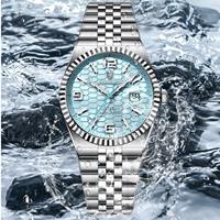 Montre homme POEDAGAR 839, style élégant, texture unique, mouvement à quartz, bracelet en acier inoxydable, date, aiguilles lumineuses.