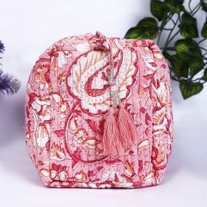 Women Eco-Friendly Cotton Makeup Organizer Bags Custom Floral Print Wash for Bag Travel Portable <b>Storage</b> Quilted Zipper - Product Image 6