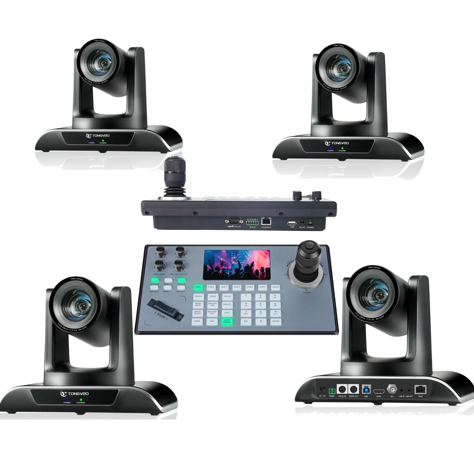 Sistema de transmisión en vivo AI Auto Tracking 30X Zoom NDI PTZ Cámara con controlador de joystick para grandes eventos Transmisión en vivo