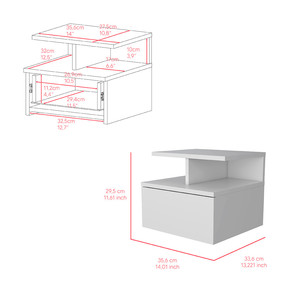 Mesita de noche flotante Flopini con 1 cajón y estantes -Blanco - Product Image 1