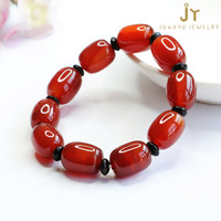 Bracelets de pierres précieuses en forme de baril de pierres précieuses Bracelets de perles de calcédoine en gros Bracelets de perles d'agate rouge de pierre de bijoux