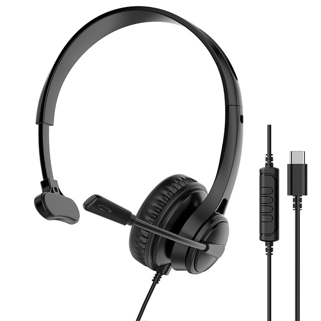 English Exam Customer Service Call Center ENC Noise Cancelling Wired Over-Ear Headset USB C Type c Interface Microphone