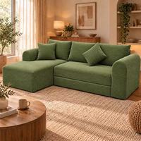 Canapé convertible en velours côtelé vert avec extension latérale droite, canapé-lit sectionnel avec chaise longue pour salon et chambre à coucher