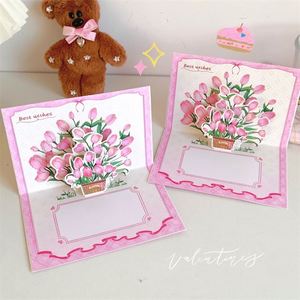 Carte de vœux créative en papier 3D, motif tulipe, pour Noël, anniversaire, cadeau d'affaires, petite et fraîche, avec motif gâteau et message de bénédiction - Product Image 4
