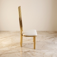 Chaise de salle à manger d'hôtel de luxe moderne en acier inoxydable doré, dossier haut, empilable, avec coussin en éponge, pour banquets de mariage