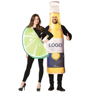 Food Theme Large Beer Bottle and Lime Slice Couple Halloween Costume for Adult Men and Women