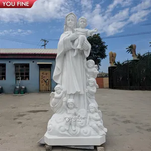 Tamanho de vida holy mãe natural pedra mármore virgem maria estátua com criança escultura