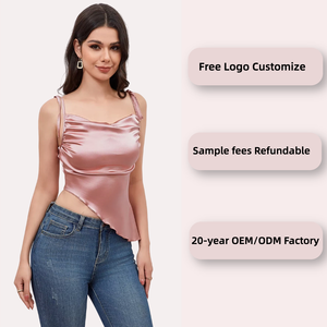 <span class=keywords><strong>Débardeur</strong></span> court tissé à bretelles fines, col halter, dos nu, avec nœud à nouer et dentelle pour <span class=keywords><strong>femme</strong></span> - Product Image 2
