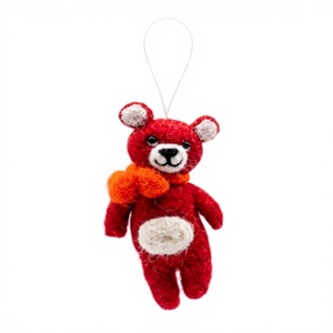 Handmade Eco-Friendly 100% Certified Wool Traditional Red Felt Bear Christmas Ornament Orange Ribbon Wall Hanging Garland - Product Image 2