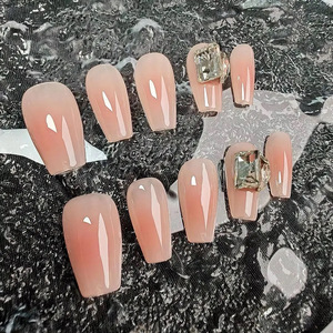 <span class=keywords><strong>Uñas</strong></span> Postizas Francesas Personalizadas, Hechas a Mano, Reutilizables, con Pegamento, 10 Piezas, Diseño de Corazón, Larga Duración - Product Image 2