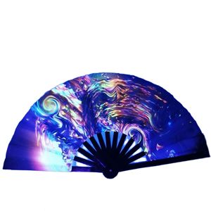<b>Large</b> 33cm Rave Hand <b>Fan</b> Bamboo with Painted Decoration for Home Business or Promotional Gift Handmade Souvenir - Product Image 1