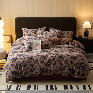 Maillard Digital Fleece Bedding Set 133x72 Polyester Plant <b>Pattern</b> Four-Piece Kit Autumn Warmth - Product Image 2