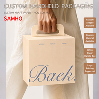 Boîte cadeau pliable en kraft personnalisée avec fenêtre pour fleurs, sac de transport pour bouquet à longue poignée, sac cadeau haut de gamme