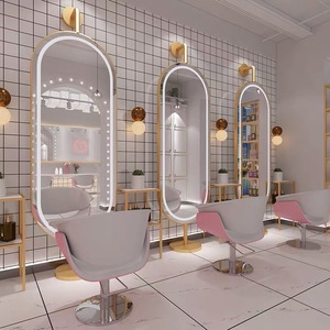 SWT de metal elegante oro doble lado salón espejo Barbero tienda espejos con soporte y Luz - Product Image 5