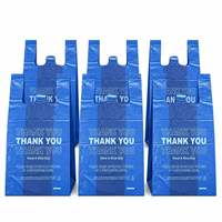 Sacs de courses bleus en PEHD recyclables, style gilet, avec impression 'Thank You' et 'Have a Nice Day', à soufflets latéraux, pour chaussures et chaussettes en vrac